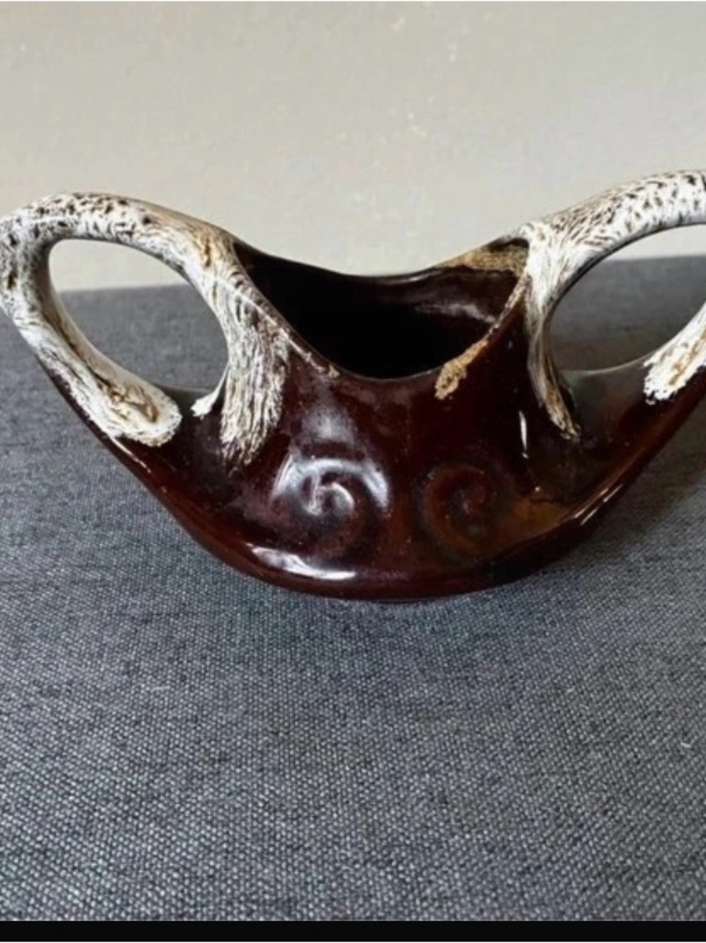 Brown Ceramic Double-Handled Decorative Bowl